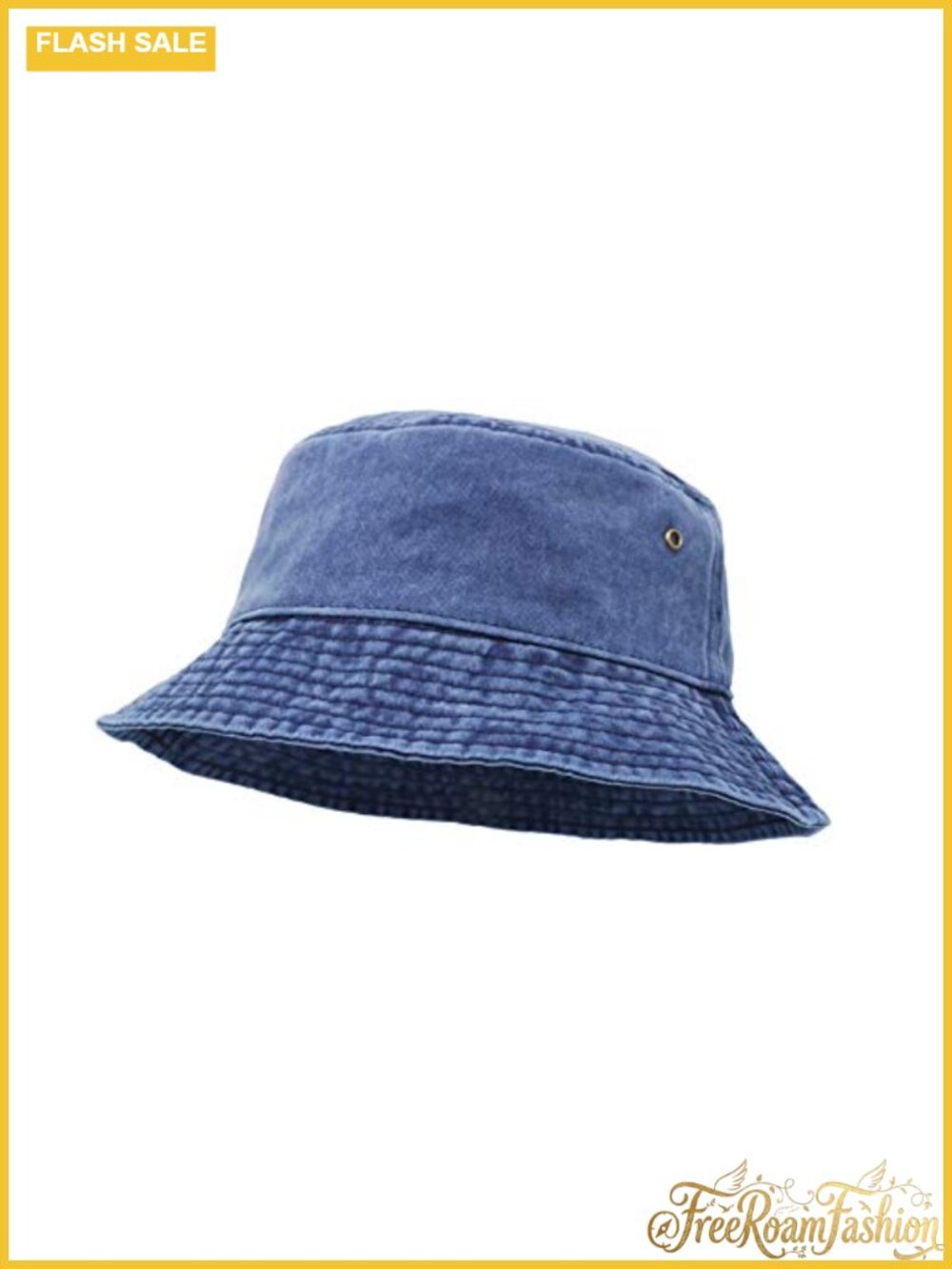 Washed Denim Cotton Wide Brim Bucket Sun Hat Flat Top Outdoor Fishing Hiking
